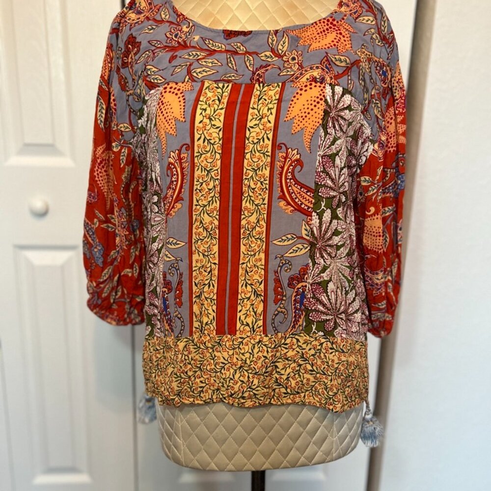 Anthropologie Sonrisa Paisley Floral Puff Sleeve Blouse, Size S